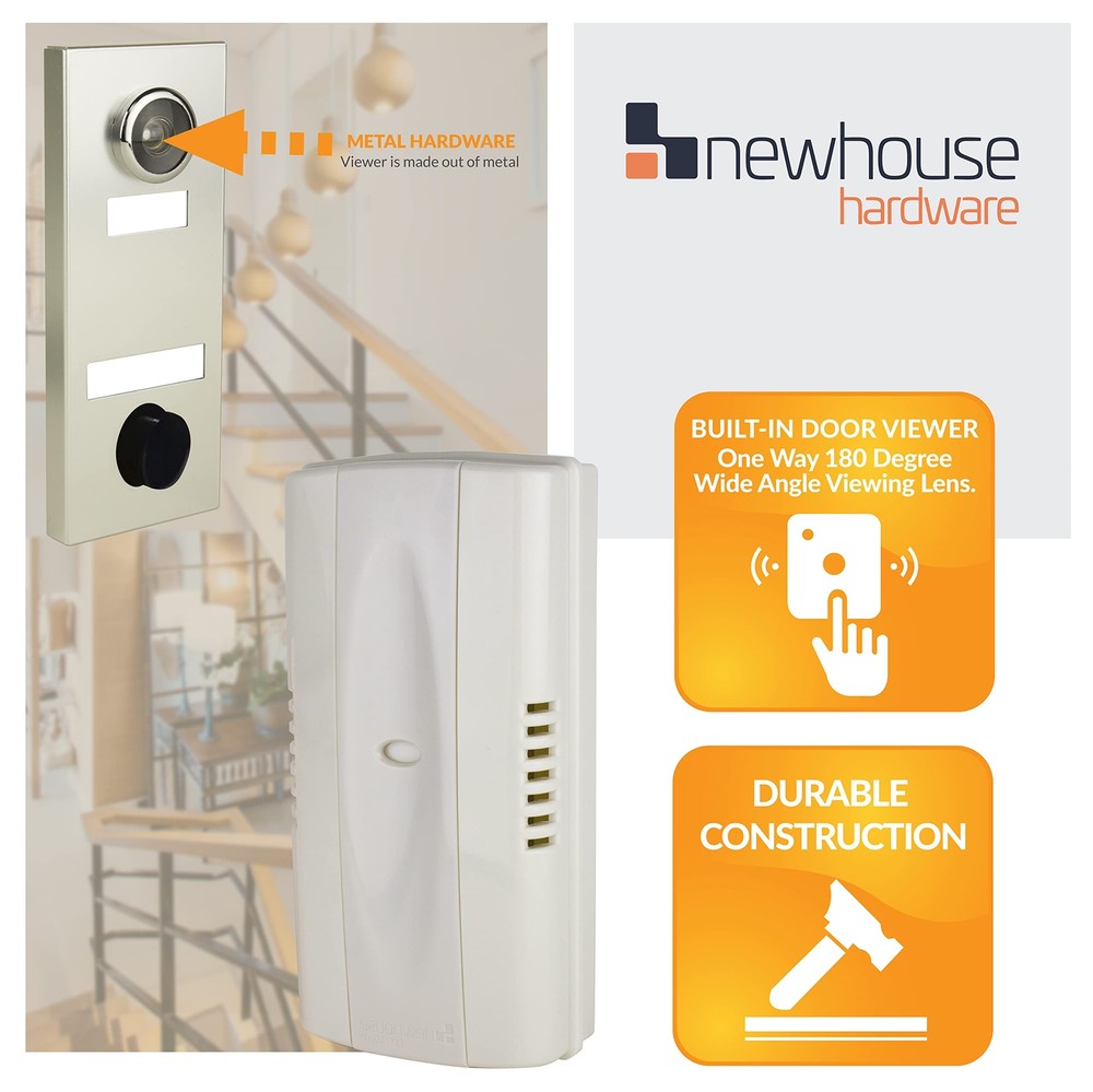 2-Note Mechanical Door Bell Chime with Button and Viewer, Silver