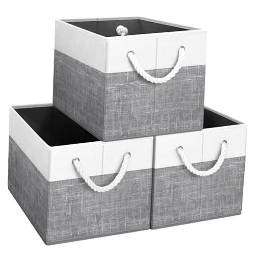 Storage Bins [3-Pack], Foldable Storage Baskets for 3Pack White & Grey