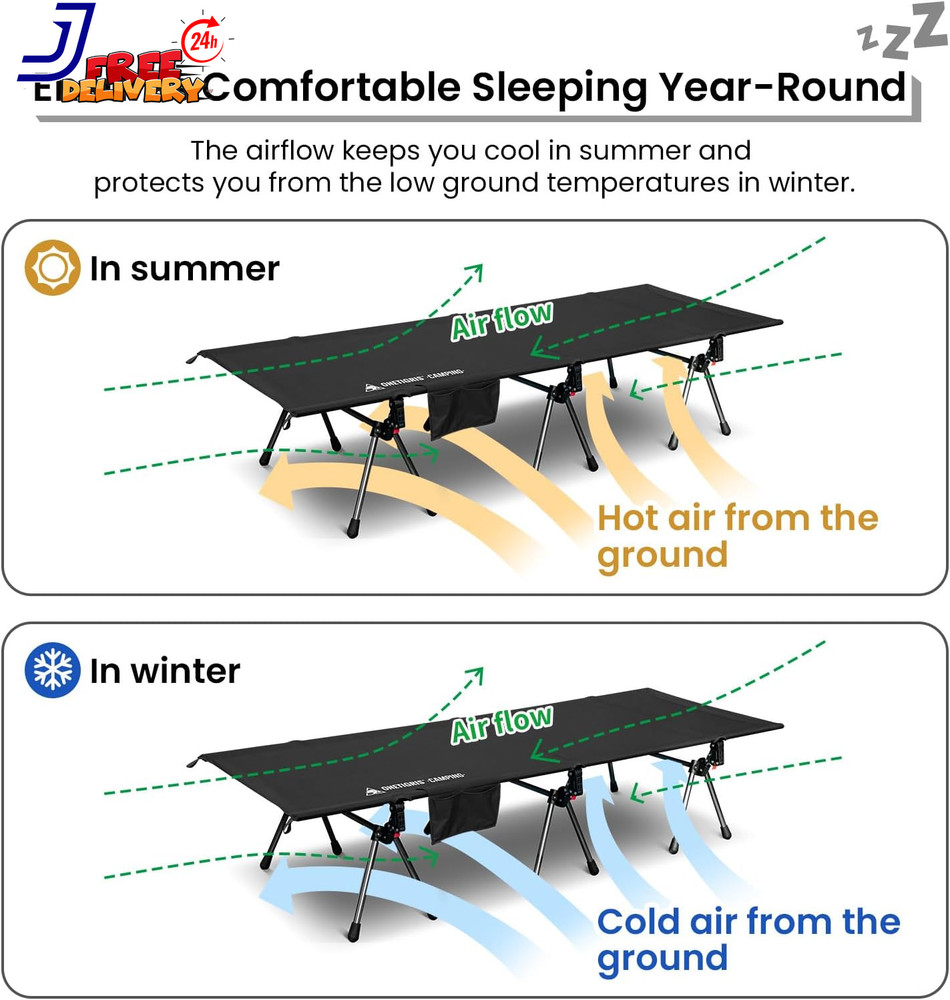 Adjustable Camping Cot 330Lbs Support Lightweight & Portable Bed