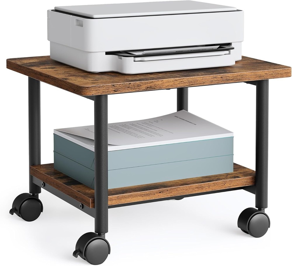 Compact 2-Tier Printer Cart with Lockable Wheels - Durable Home Office Solution