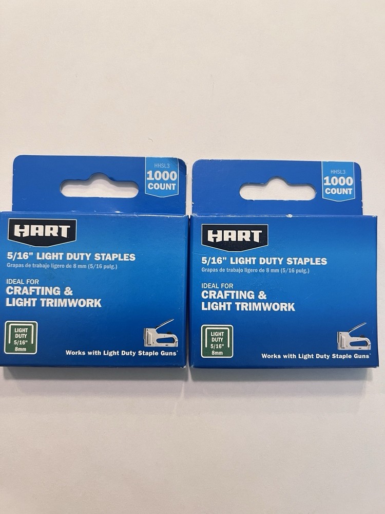 Hart 5/16"" Light Duty Staples Crafting & Light Trimwork 2 Boxes (2000 ct total)