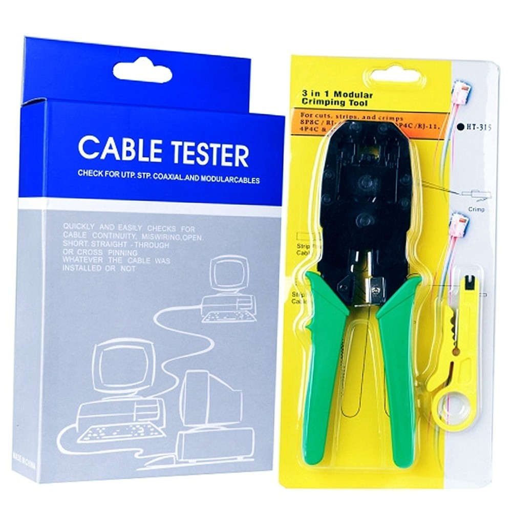 Network Cable Tester and Modular Crimping Tool for Electronics Repair