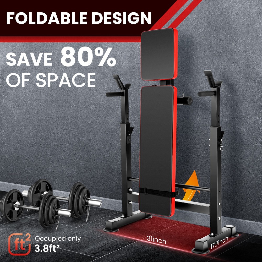 600lbs/900lbs Weight Bench Set with Squat Rack Adjustable Foldable Workout Bench