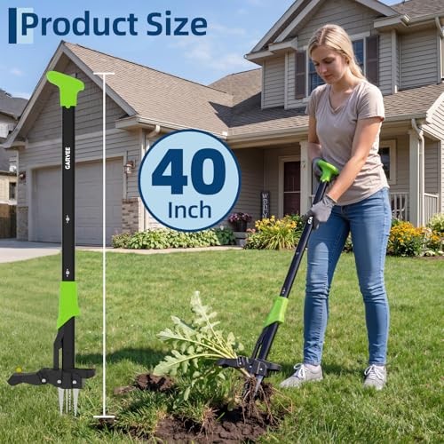 40" Long Handle Stand Up Weed Puller - 4-Claw with Ejector 40 In Green