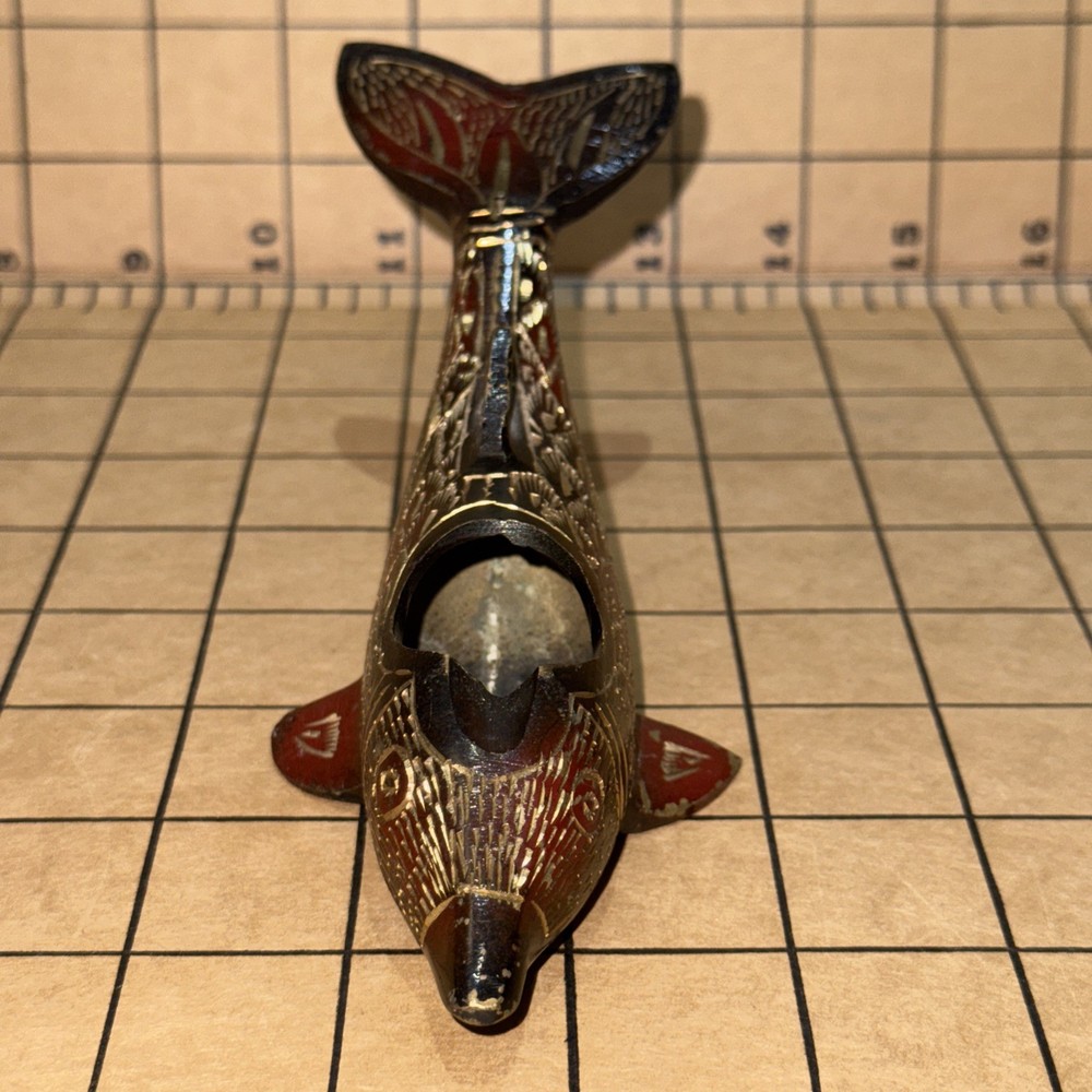 2 Pc Vintage Brass Engraved Fish Shape Handcrafted Ash Trays