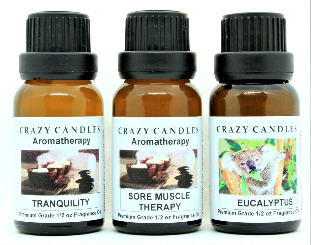 3 Oils Aromatherapy Set Tranquility, Sore Muscle Therapy, Eucalyptus 1/2oz Each