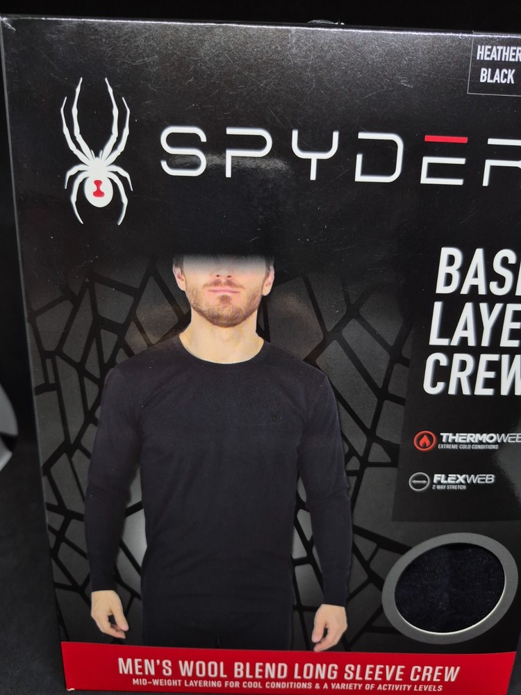 Spyder Mens Baselayer Thermo Web Wool Flex LS Cool Crew Top SZ Medium 38-40