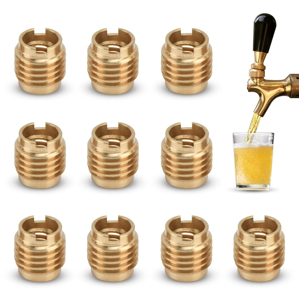 10 PCS Threaded Inserts, Brass Dual-Threaded Insert for Wooden Tap Handle Bee...