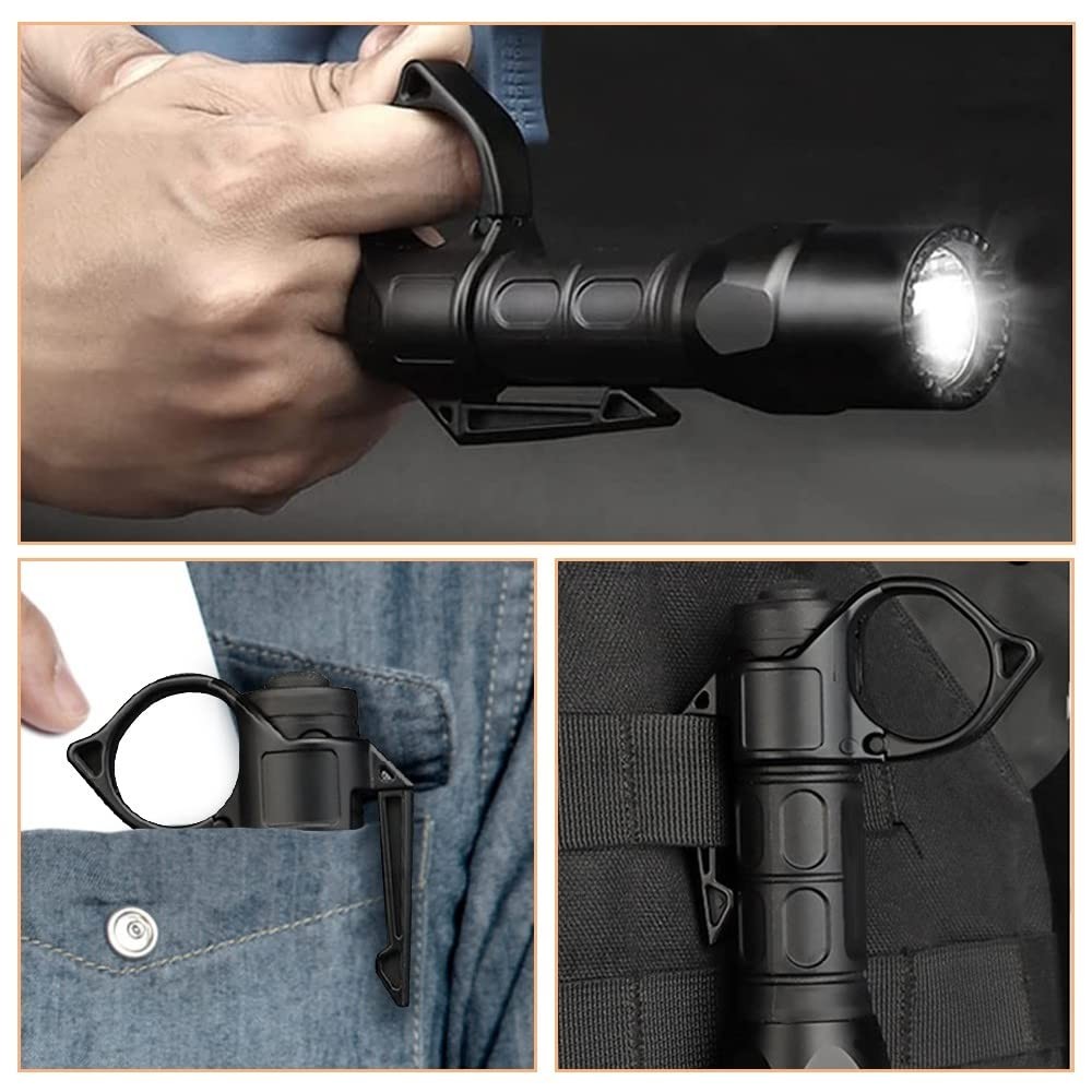 Tactical Flashlight Ring, Portable Holder with Pocket Clip Black