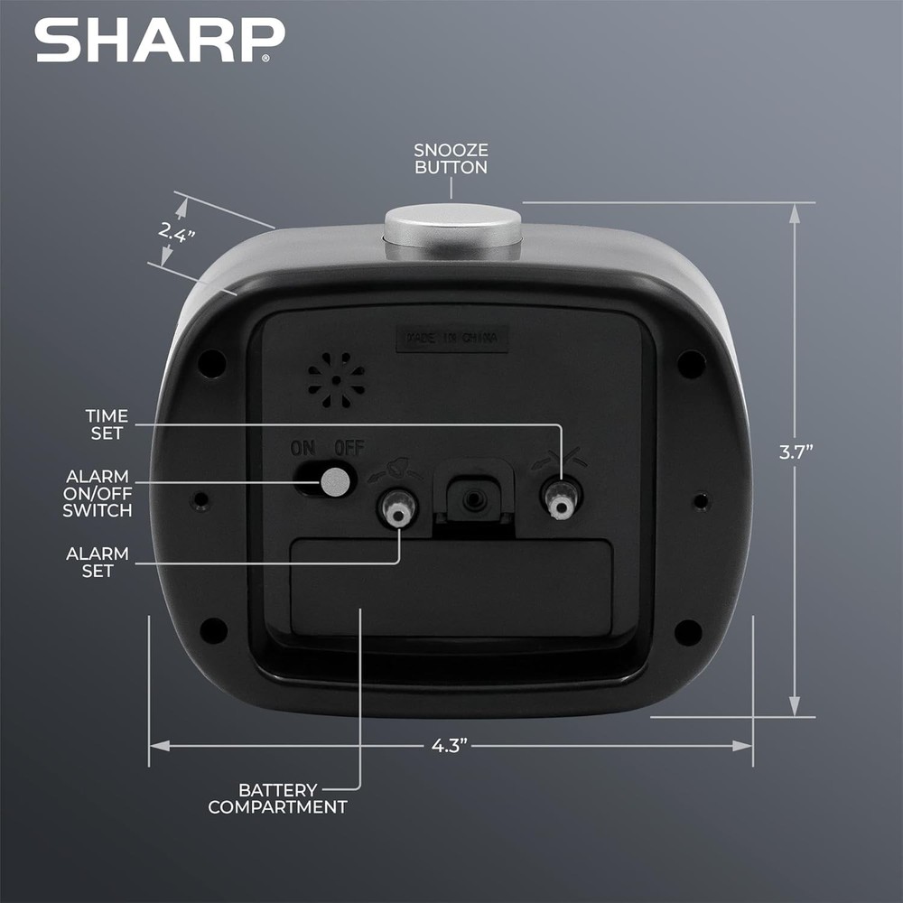 Sharp Battery Powered Alarm Clock, Retro Operated Clock White