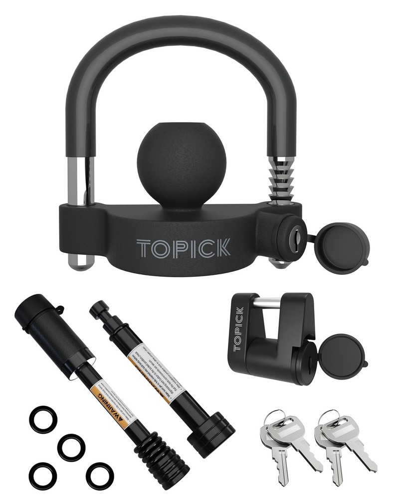 Keyed Alike Trailer Hitch Lock Set, Includes Coupler Ball Lock, Black