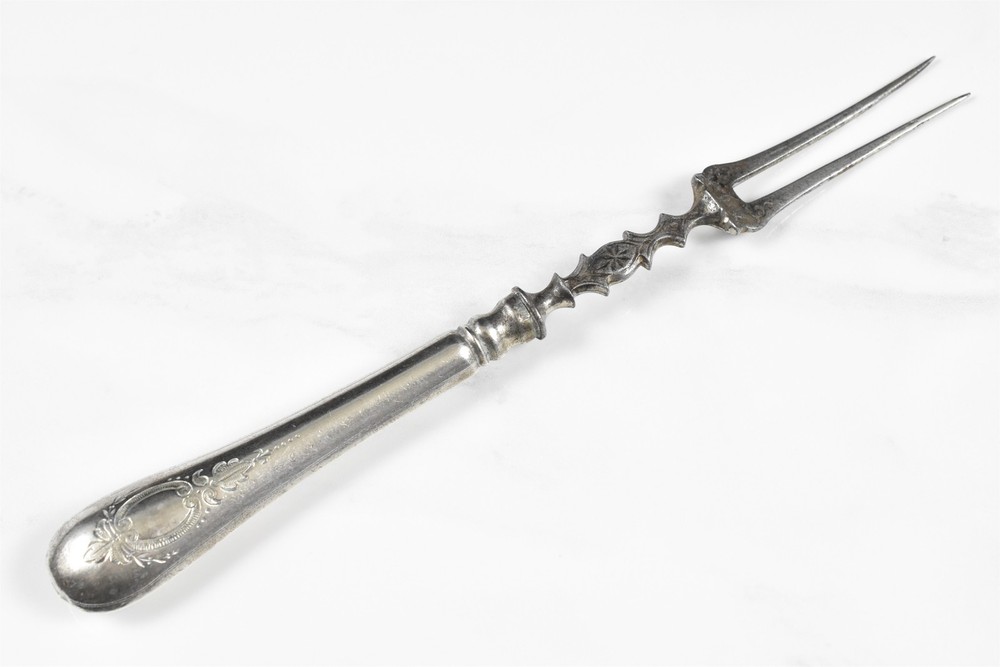 Antique 800 Silver Handled 2-Tine Fork