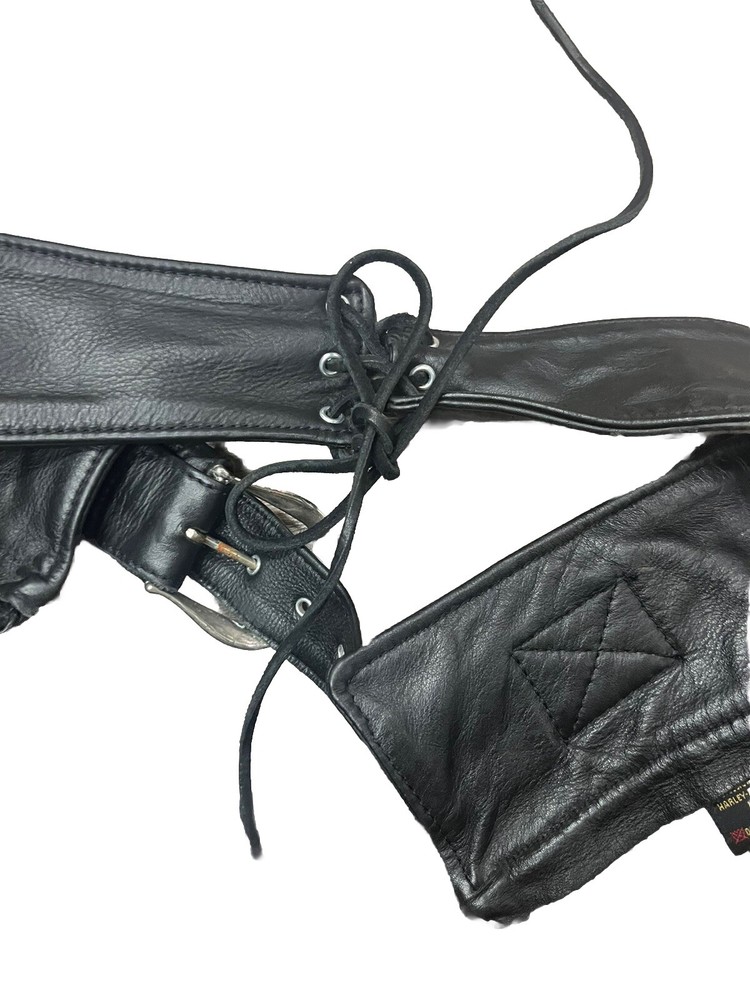 HARLEY DAVIDSON MOTORCYCLE BLACK LEATHER CHAPS & VEST Size Medium