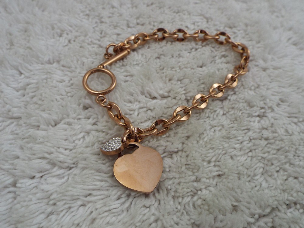 Coppertone Heart Charm Chain Bracelet
