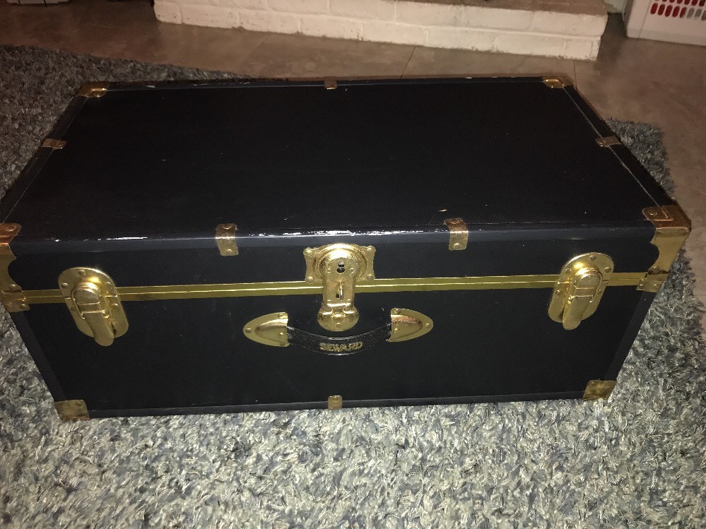 Vintage Seward Black Steamer Trunk