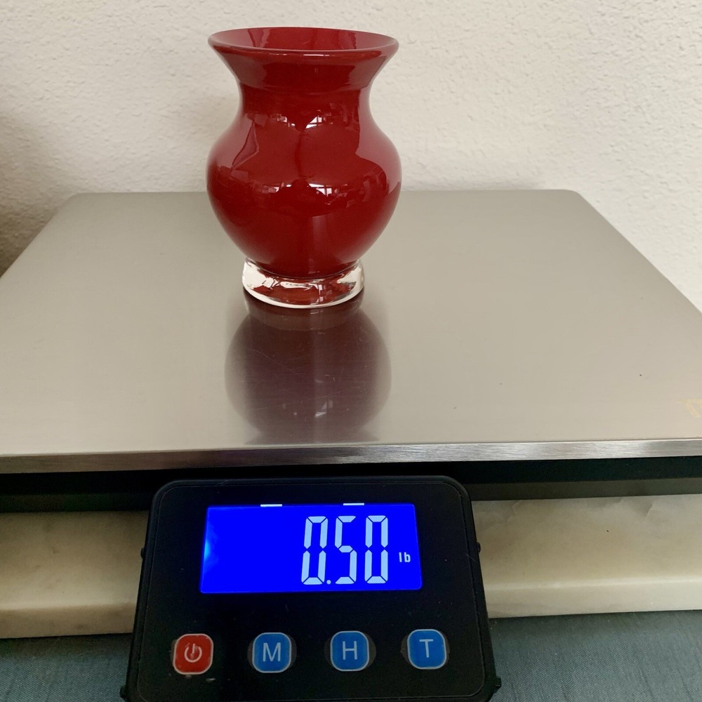 2007 Opal Art Glass Deep Red Mini Studio Blown Glass Vase