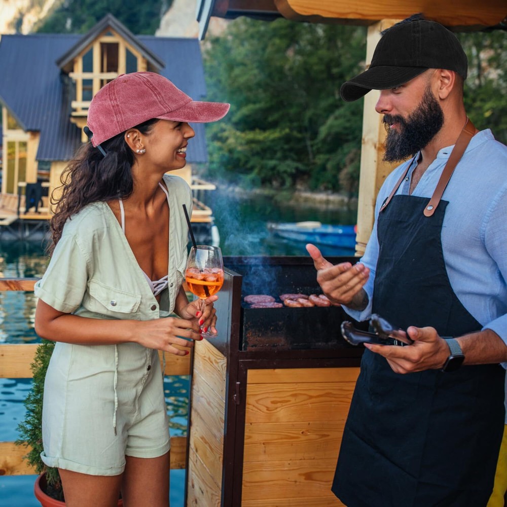 3 Pack Washed Plain Baseball Cap, Retro One Size, Black + White + Wine Red