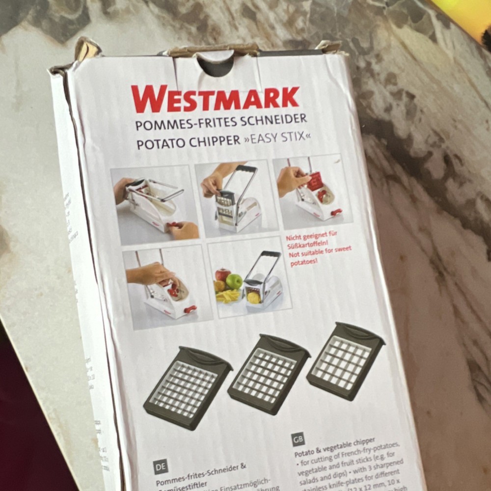 Westmark Easy Stix Potato Chipper Push Function 3 Inserts Dishwasher Safe White