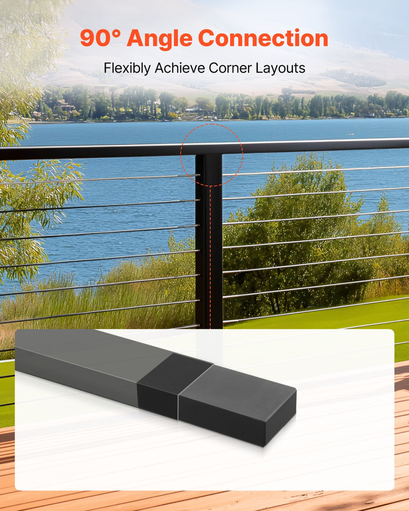 2-Pack Handrail Connectors POM Flat Extension Joiner Matte Black