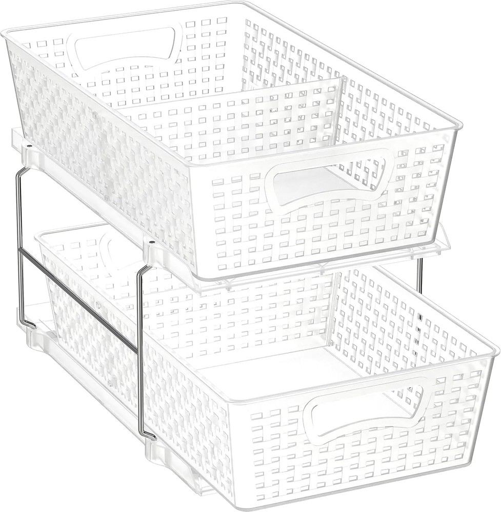 Simple Houseware 2 Tier Bathroom Organizer Tray Pull-Out Sliding Clear