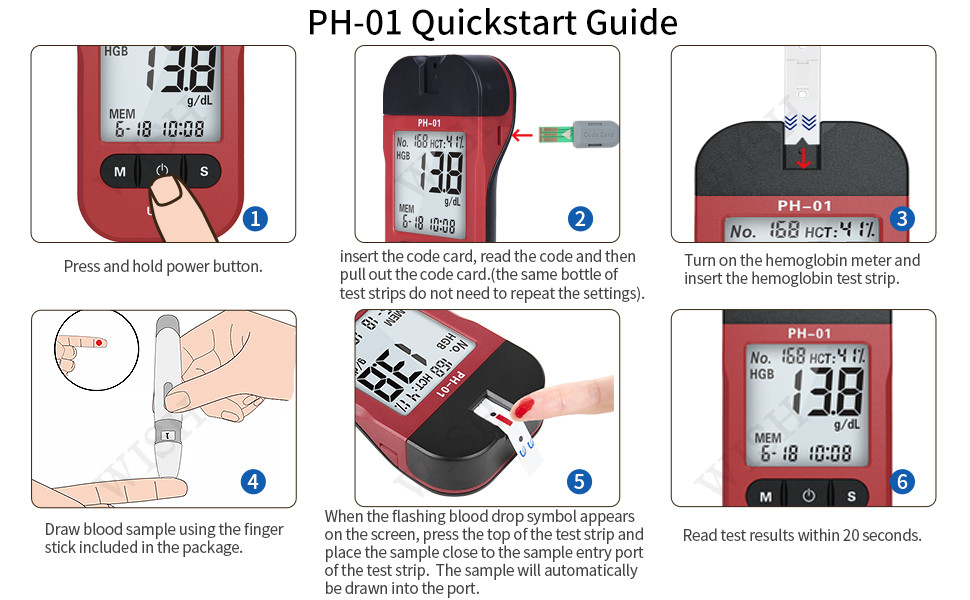 URIT hemoglobin test strips，50 Test Strips for PH-01A (Test Strips Only)