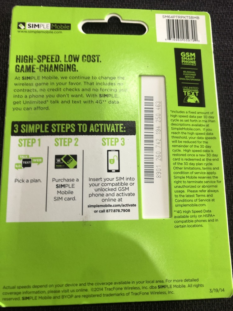 Preloaded Simple Mobile Sim Card INCLUDE