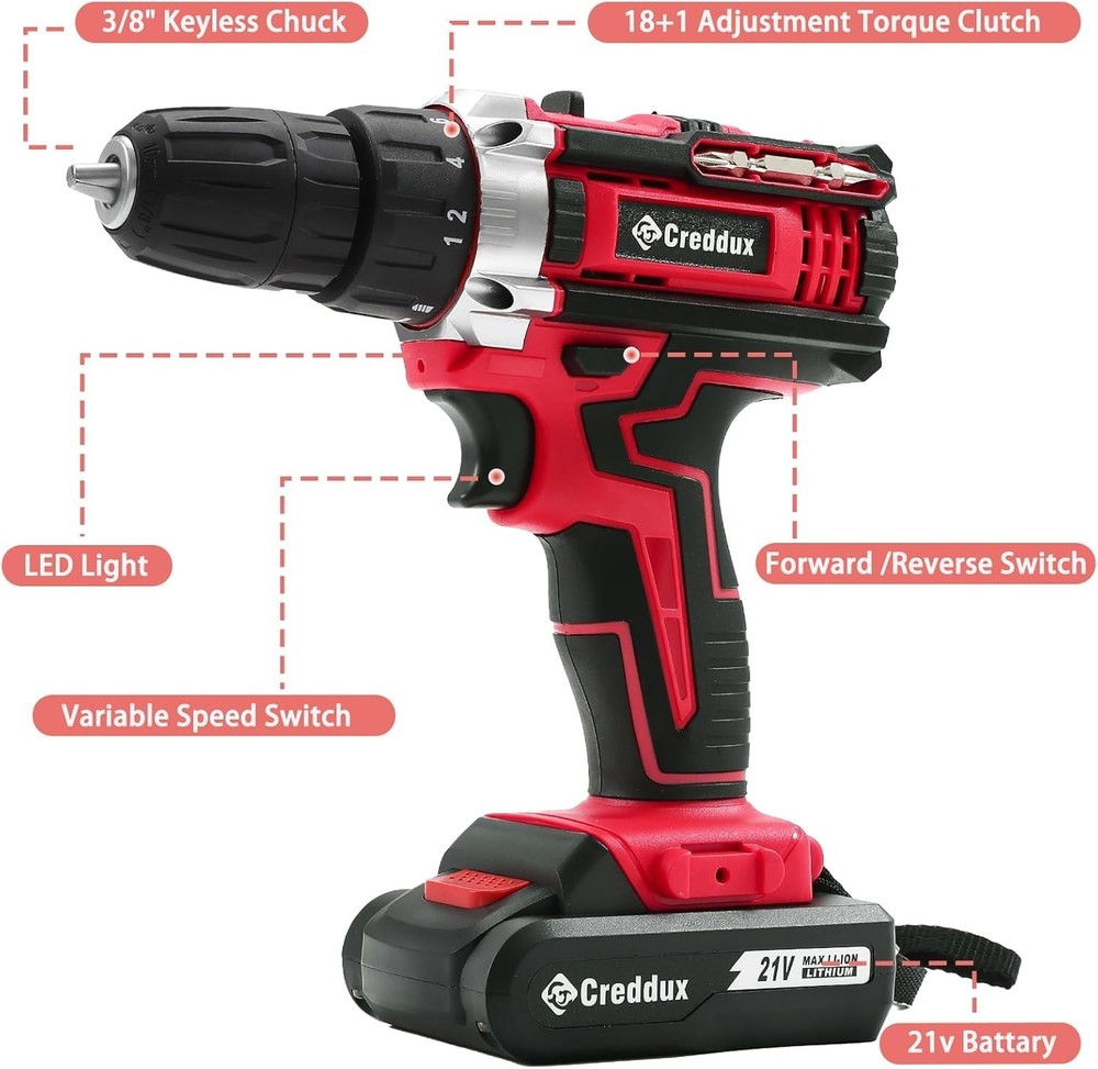 Lightweight 21V Cordless Drill with Variable Speed & Comfort Grip Handle