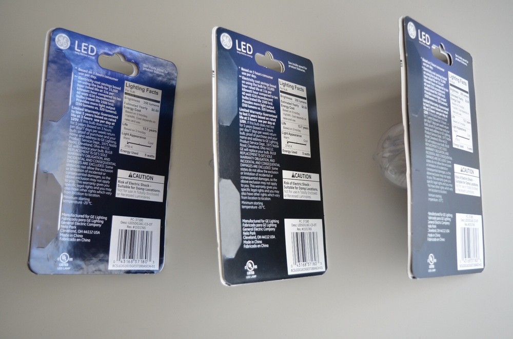 3-PACK GE LED 37180 Decorative Globe Dimmable Soft White Light Bulbs LED G16