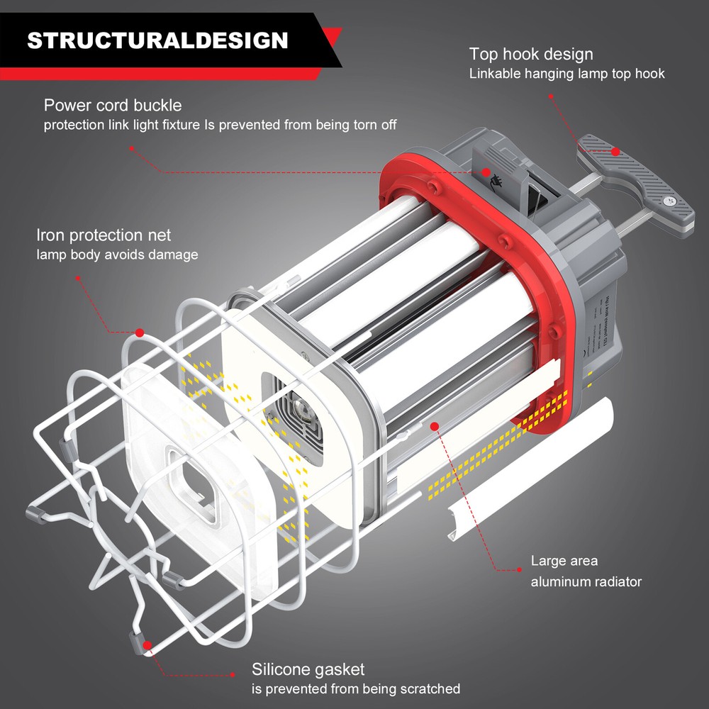 80W Linkable LED Temporary Work Light Building Construction Workshop Portable