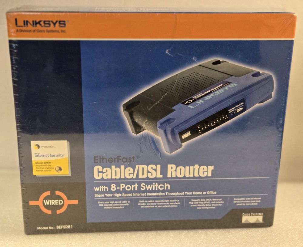 Linksys BEFSR81 Etherfast Cable / DSSL Router w/ 8 Port Switch.   Sealed Box