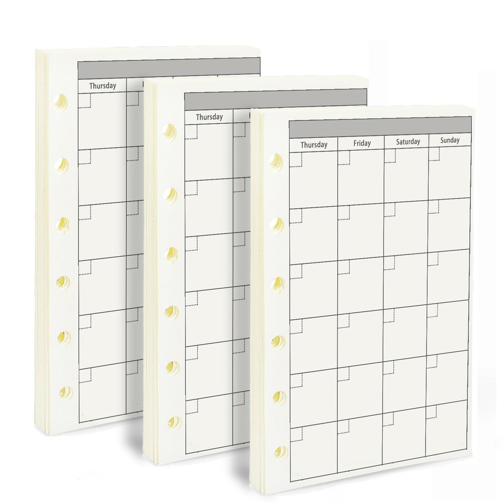 A7 Planner Refills, 3 Pack 135 Sheets/270 Pages A7, Monthly