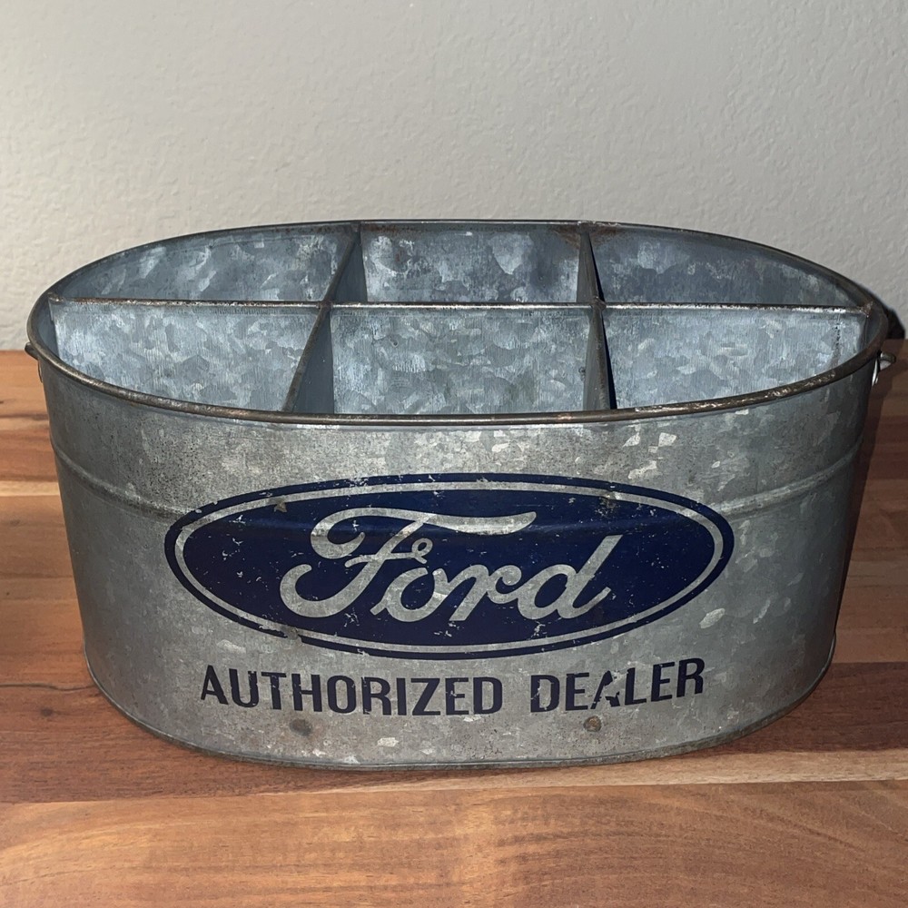 Ford Authorized Dealer Galvanized Tin Tool Box / Drink Caddy / Decor 12x9