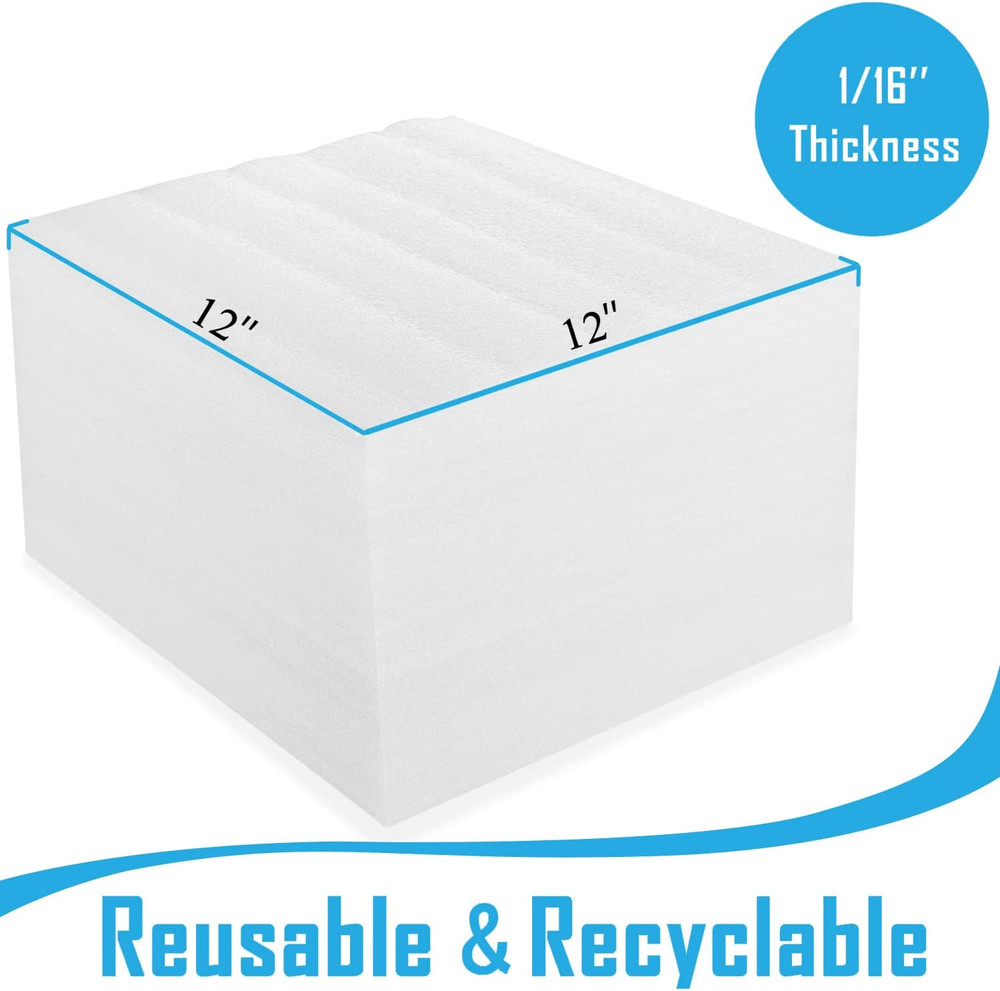 100 Pack Foam Sheets, 12" X 12", 1/16" Thickness, Foam Wrap Cushioning Material