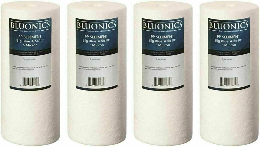 4 Big Blue Sediment Whole House Water Filters (5 Micron) 4.5" x 10" Cartridges