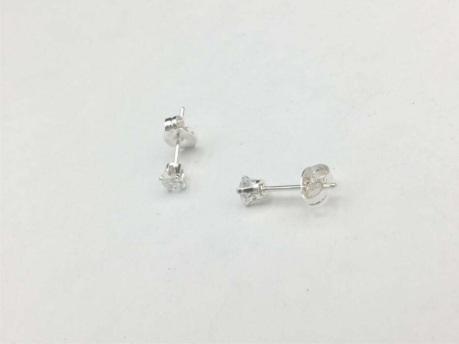 Sterling silver tiny 3mm white Cubic Zirconia stud earrings-studs, CZ, clear
