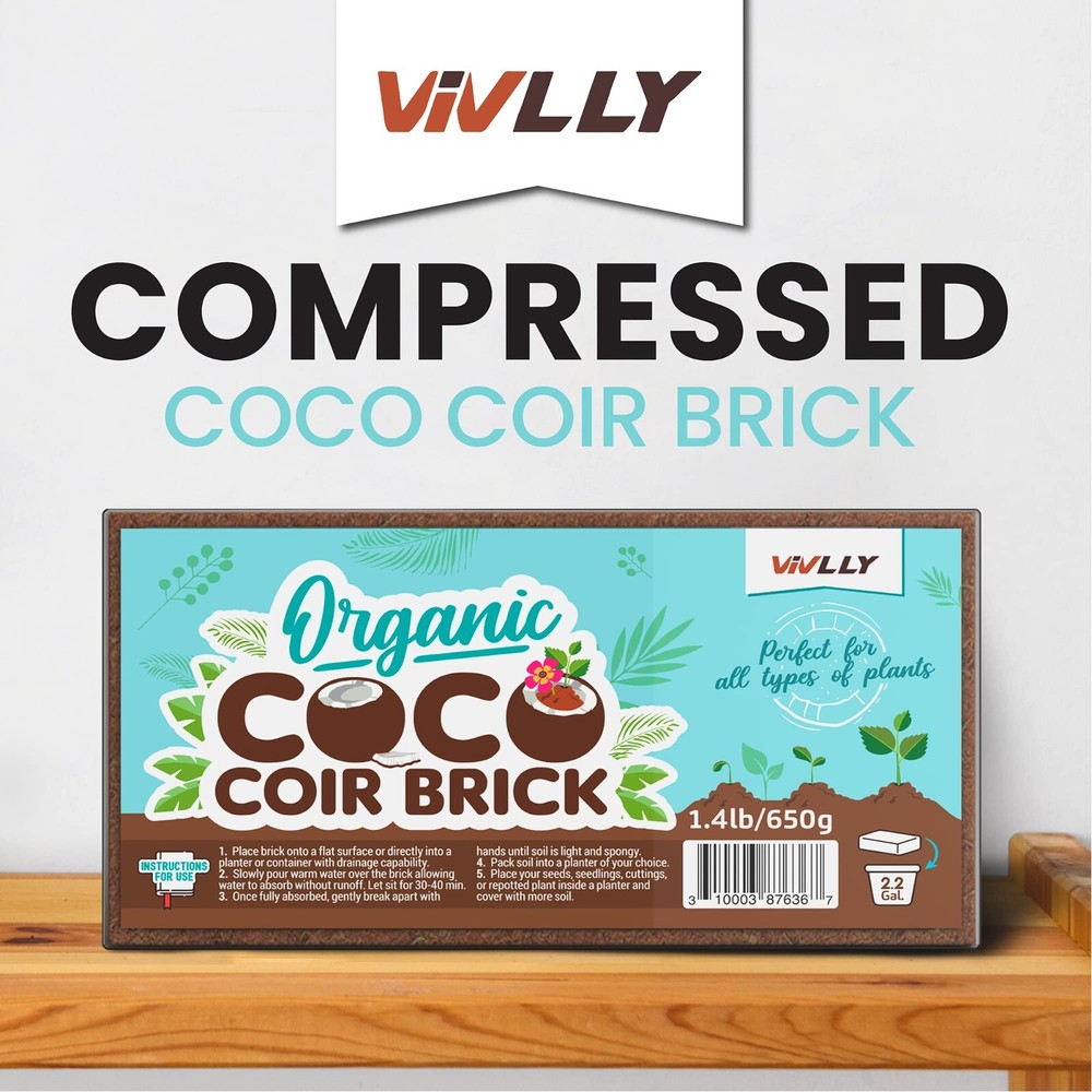 Compressed Coco Coir 1.4 LBS Brick Coconut Soil with Low EC & PH Balance