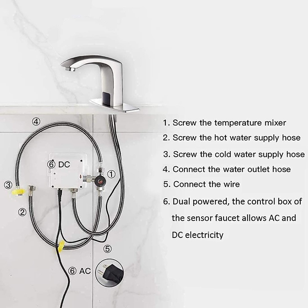 Automatic Sensor Touchless Bathroom Faucet Brushed Nickel Match Pop Up Drain ...