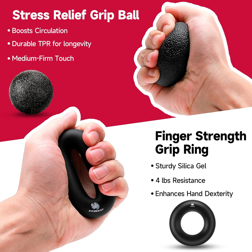 FitBeast Hand Grip Strengthener Workout Kit 5 Pack, 2 Forearm Grip Adjustable &