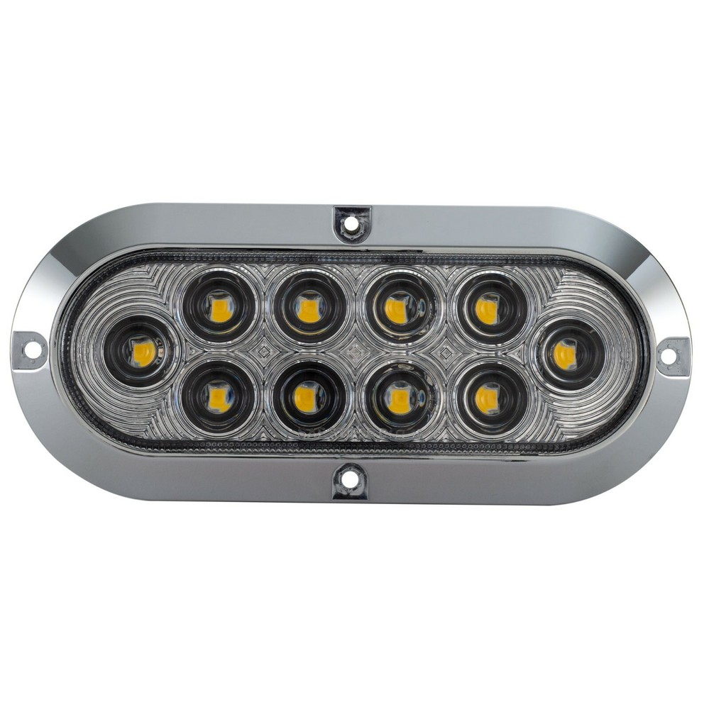 6" Clear Amber Led Oval Surface Mount Stop Tail Turn Chrome DOT Semi 2-Pack