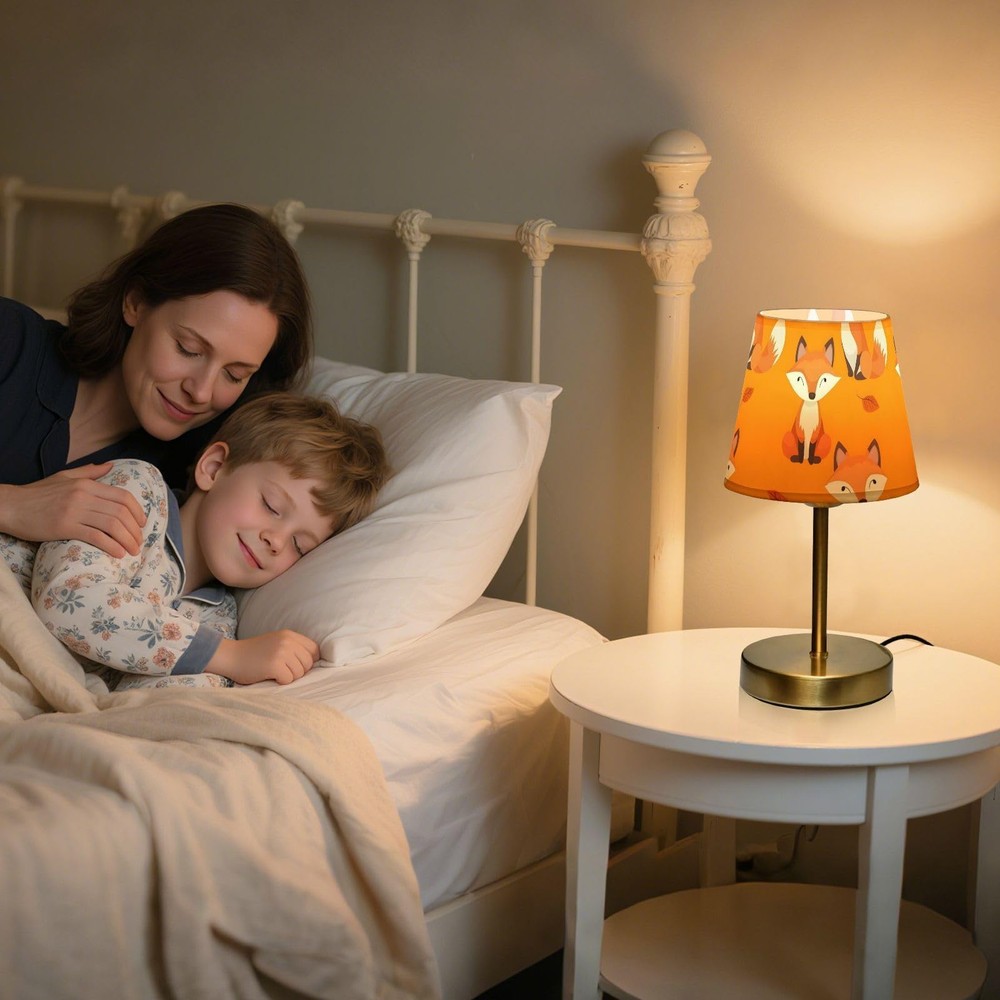 Fox Forest Table Lamp: USB Bedside Light with Bronze Base for Living Room