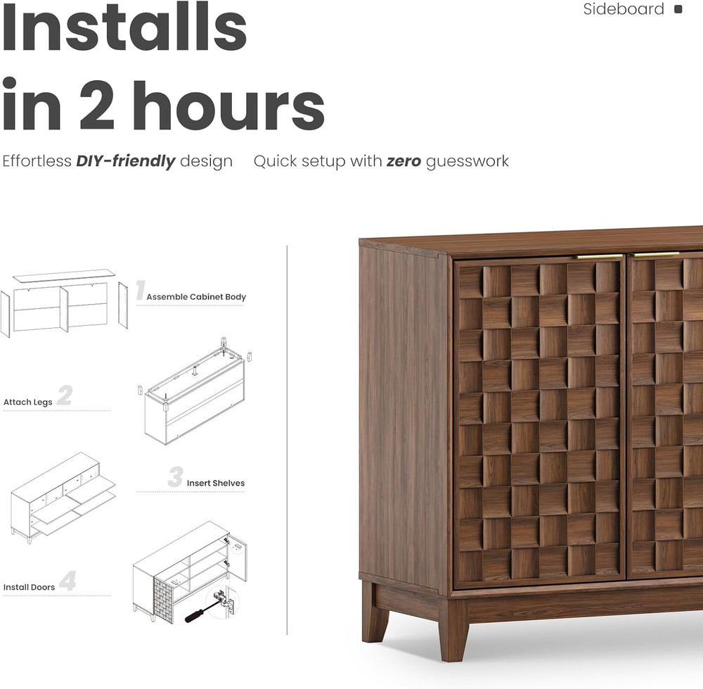 Walnut Mid Century Modern Fluted Sideboard Cabinet with Ample Storage