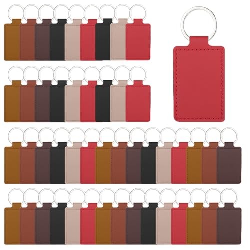 48 Pcs Leather Key Fob Kit, Rectangular Leather Keychain Blanks with Keychain