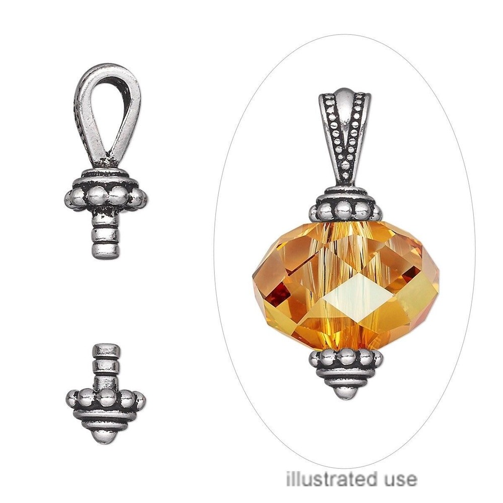 2 Piece Set Antiqued Silver Plated Pewter Bail with Bead Capper Bottom