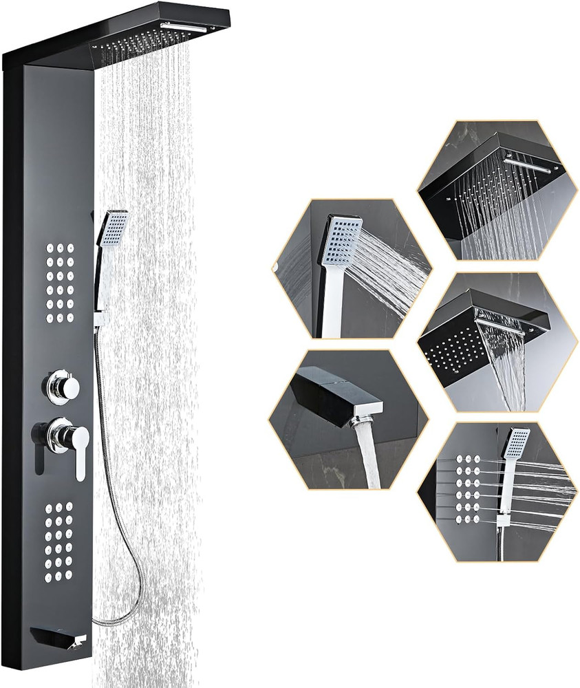 Shower Panel Tower System 5-In-1 Shower Panel Tower with Powerful Body Massage,