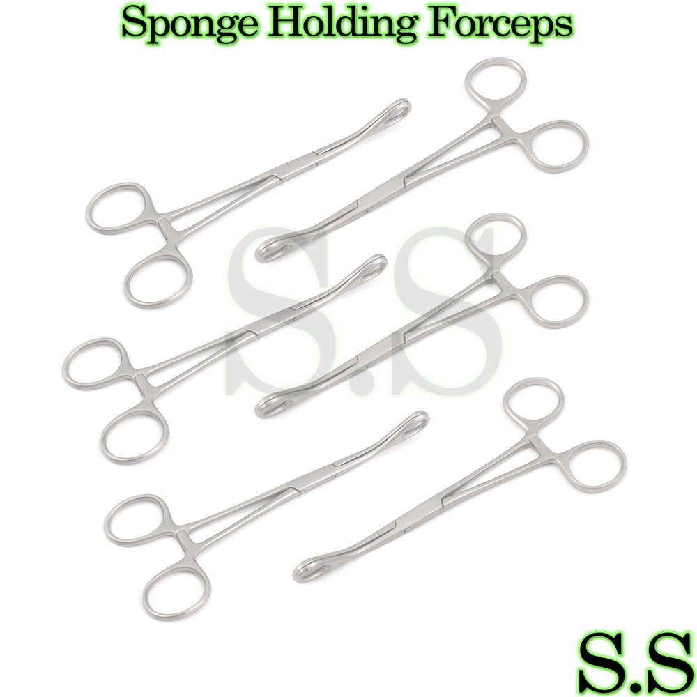 6 Sponge Holding Forceps Curved 7" Surgical Instruments