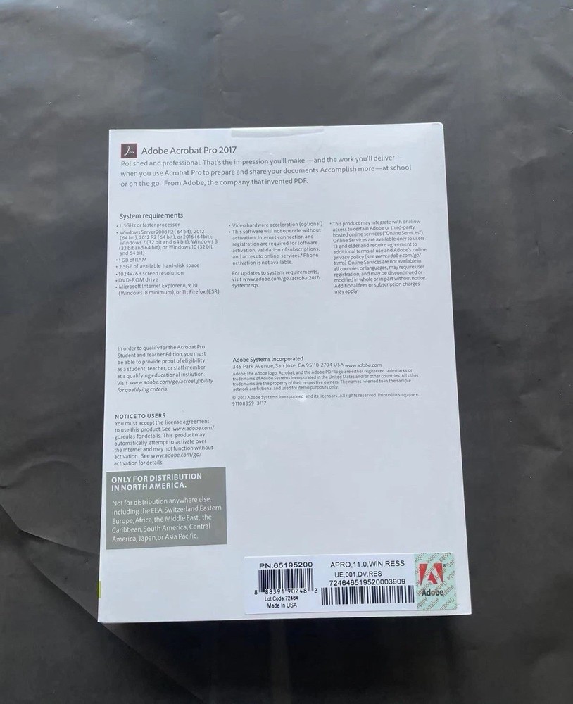 Adobe Acrobat Pro 2017 Full Version | Perpetual License (3 PCs) |DVD Windows New