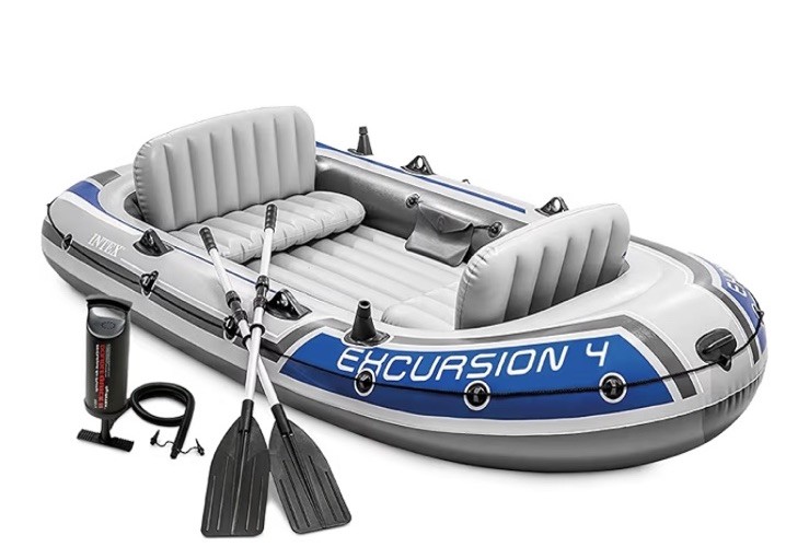 ✅New! Excursion 4 Inflatable Boat: Includes Deluxe Boat Oars & High-Output Pump