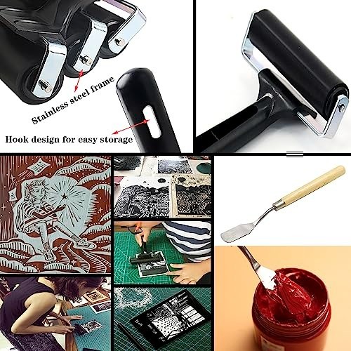 Soft Rubber Brayer Rollers for Crafting & Printmaking - 4 Pack (2.4", 4", 6") +