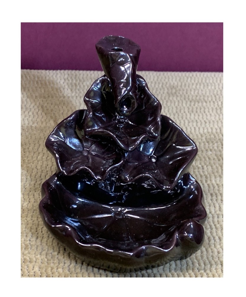CERAMIC BLACK BACKFLOW INCENSE CONE WATERFALL BURNER HOLDER
