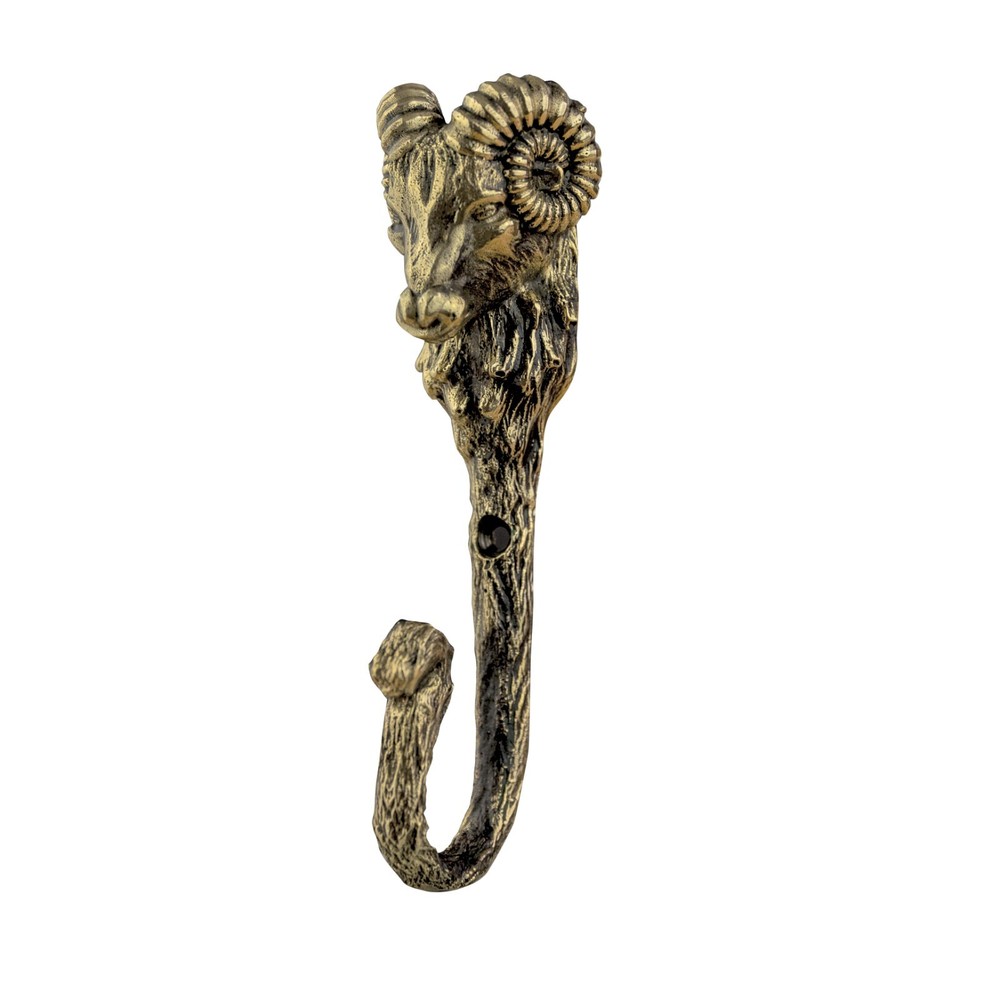 Aries Ram Head Decorative Hook, Wall Mounted Brass Ram Head Hook.